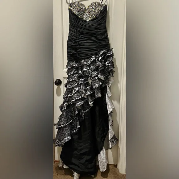 Camille La Vie Strapless Jewel Encrusted Gown w Luxe Ruffles & Legs for Days - Picture 2 of 9